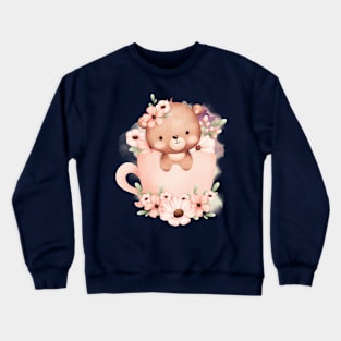 Cute Panda Bear Full Flower - Adorable Panda - Kawaii Panda Crewneck Sweatshirt